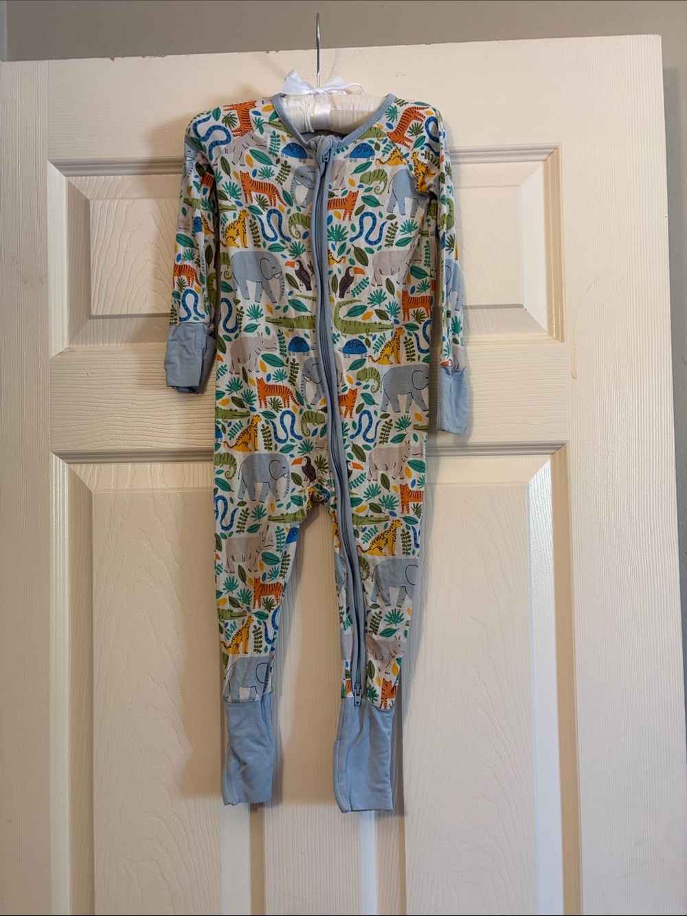 Little Sleepies Light Blue Jungle Animal Zip One-Piece Footie